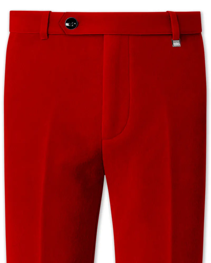 Imperio-Crimson Red Velvet Stretchable Waistband Pant 1