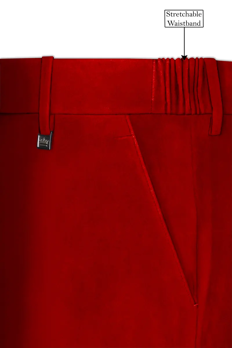 Imperio-Crimson Red Velvet Stretchable Waistband Pant 6