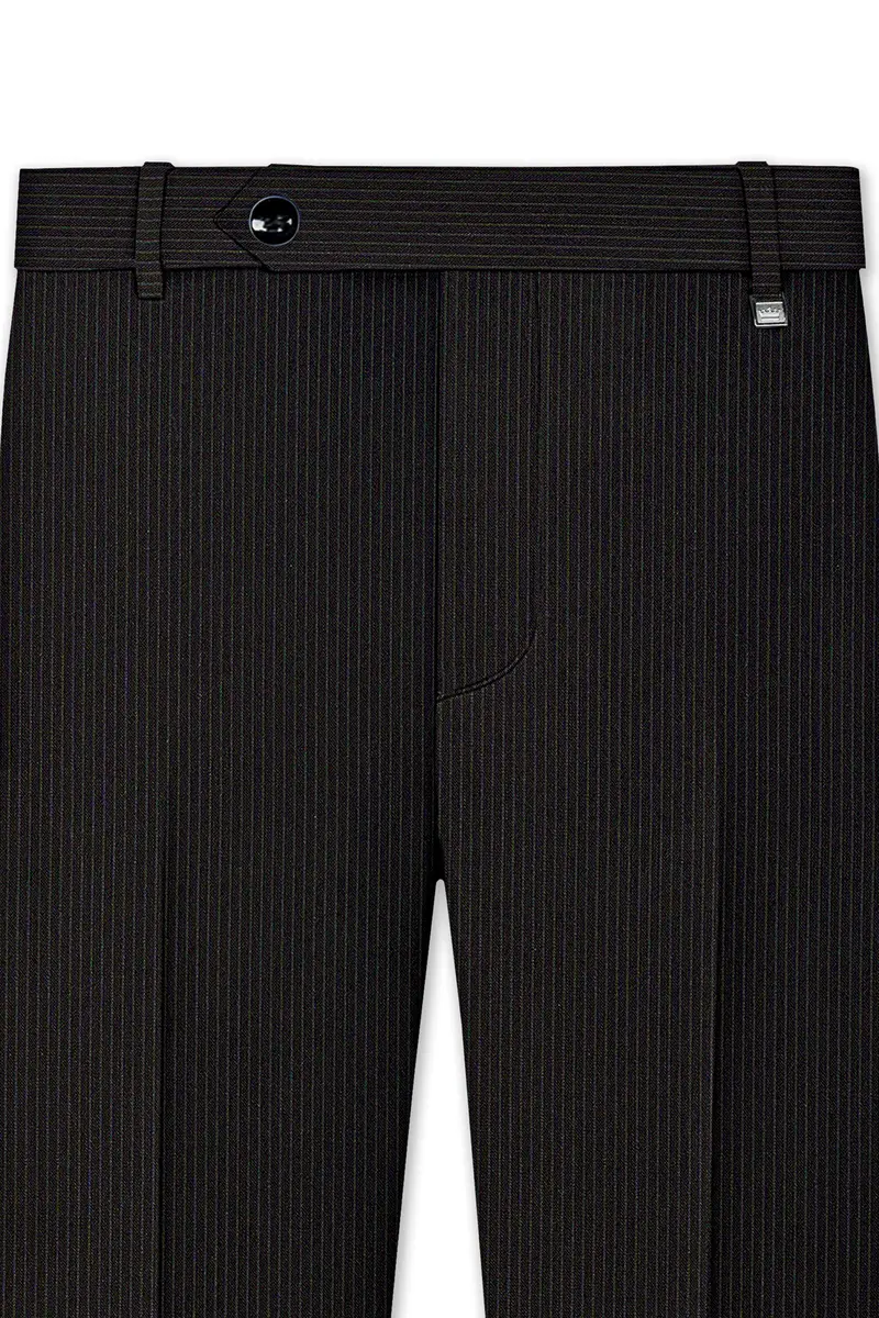 Imperio-Umber Brown Pencil Striped Wool Rich Bandhgala Slight Stretch Suit 11