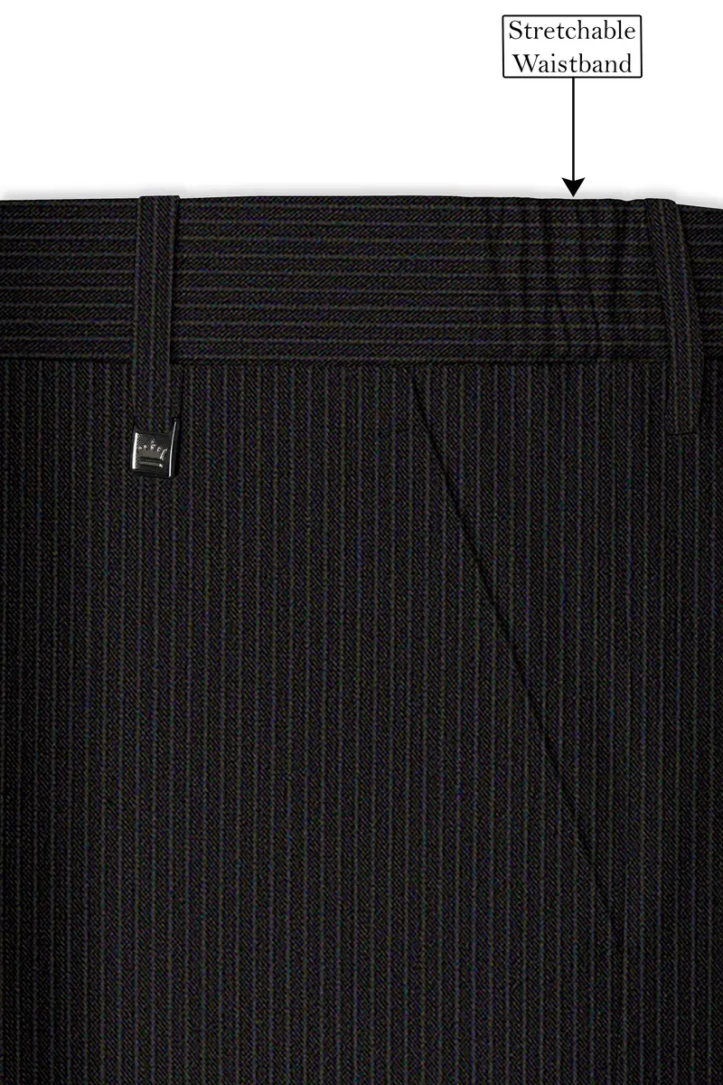 Imperio-Umber Brown Pencil Striped Wool Rich Bandhgala Slight Stretch Suit 14