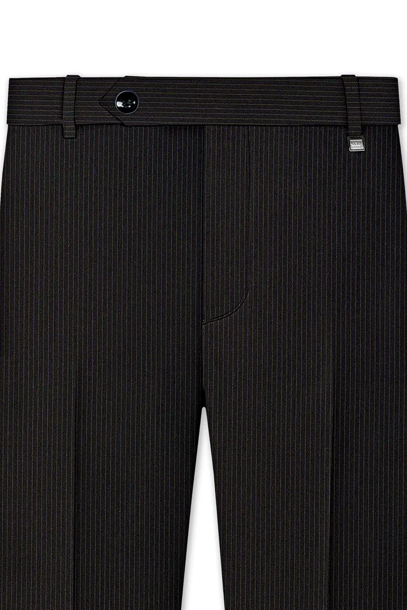 Imperio-Umber Brown Pencil Striped Wool Rich Slight Stretch Cross Placket Bandhgala Suit 11