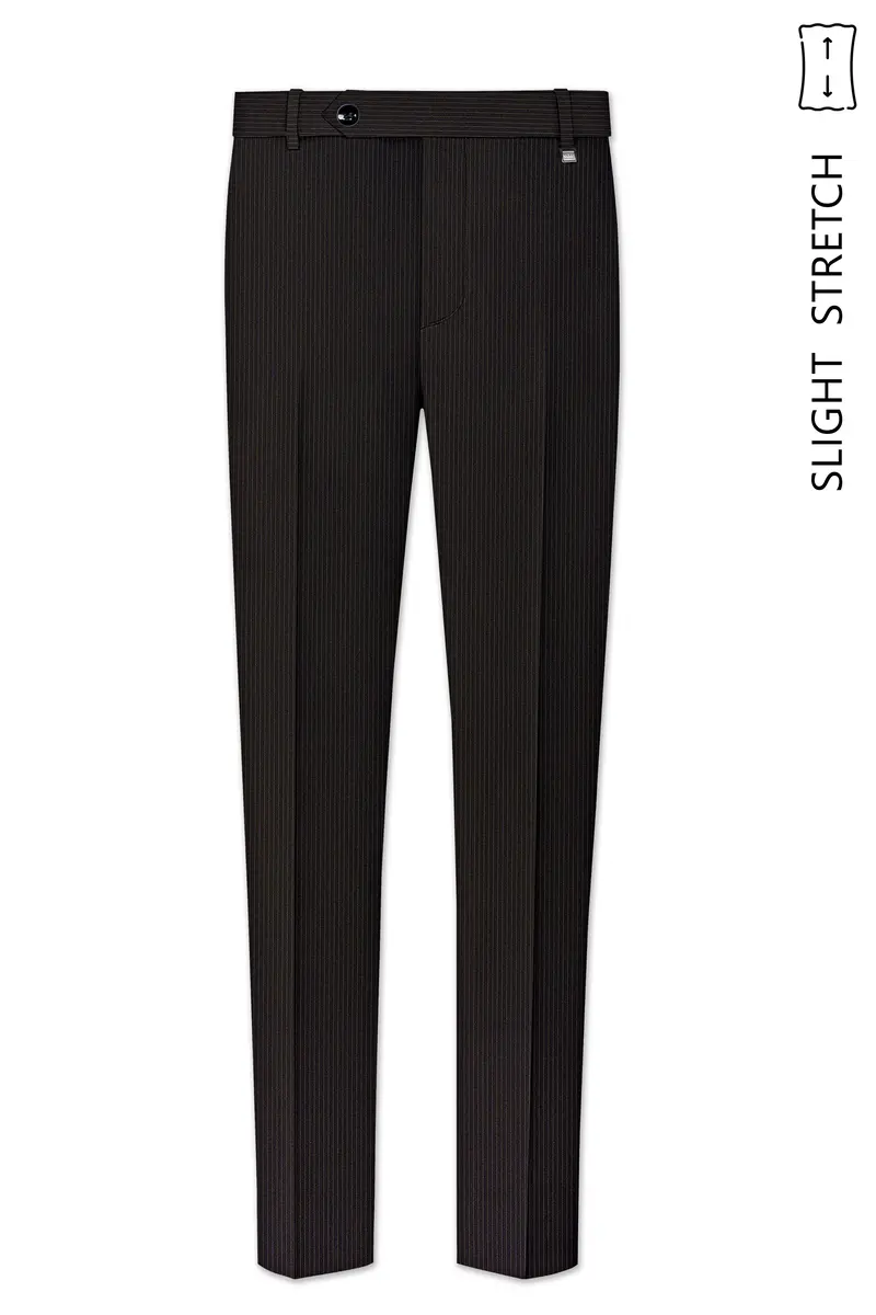 Imperio-Umber Brown Pencil Striped Wool Rich Slight Stretch Cross Placket Bandhgala Suit 12