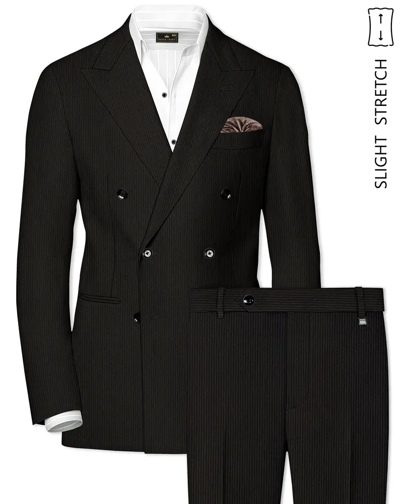 Imperio-Umber Brown Pencil Striped Wool Rich Slight Stretch Double Breasted Suit 1
