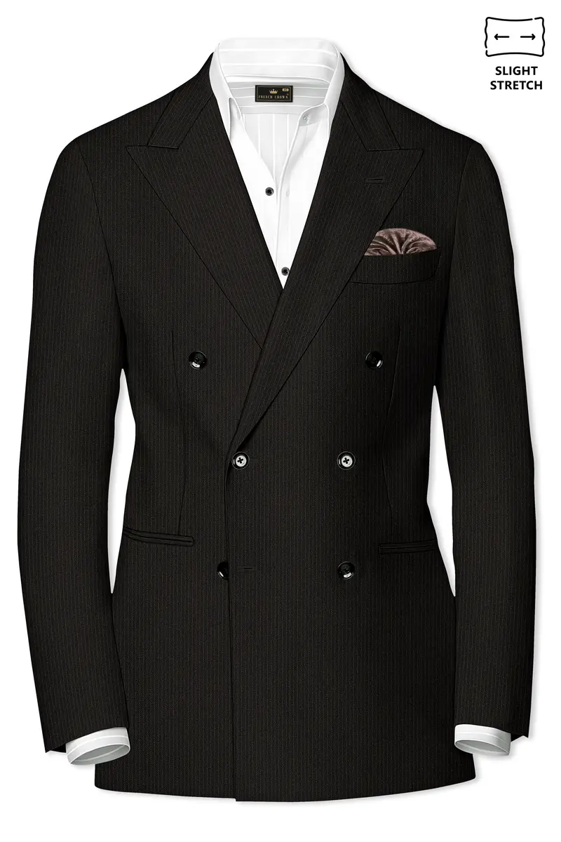Imperio-Umber Brown Pencil Striped Wool Rich Slight Stretch Double Breasted Suit 10