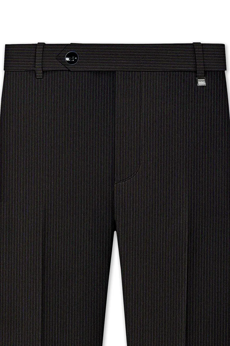 Imperio-Umber Brown Pencil Striped Wool Rich Slight Stretch Double Breasted Suit 12