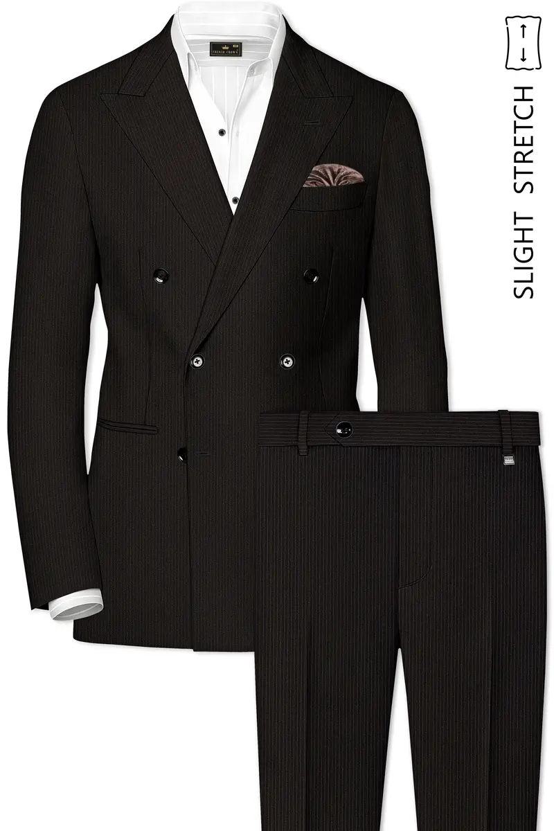 Imperio-Umber Brown Pencil Striped Wool Rich Slight Stretch Double Breasted Suit 2