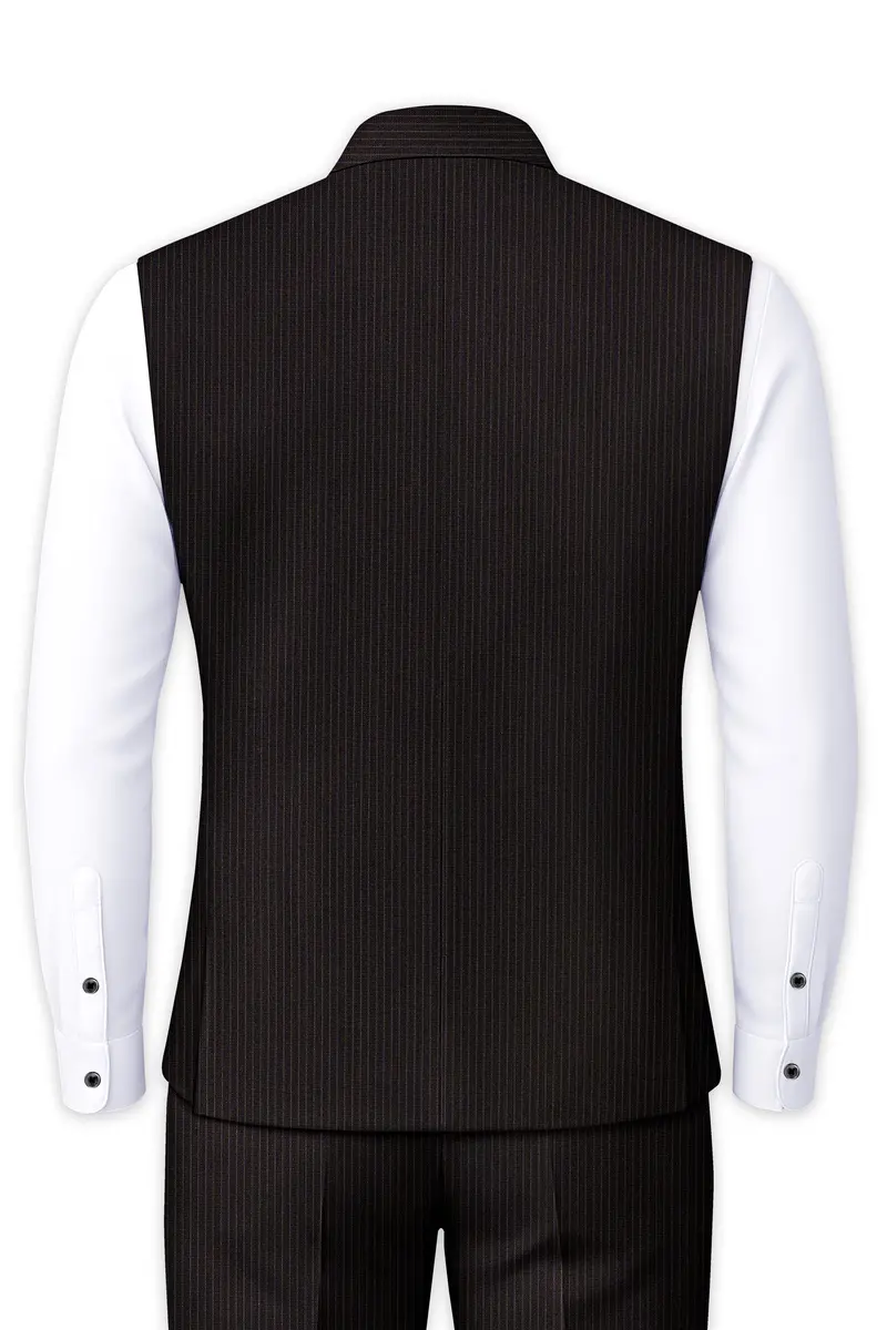 Imperio-Umber Brown Pencil Striped Wool Rich Slight Stretch Nehru Jacket 4