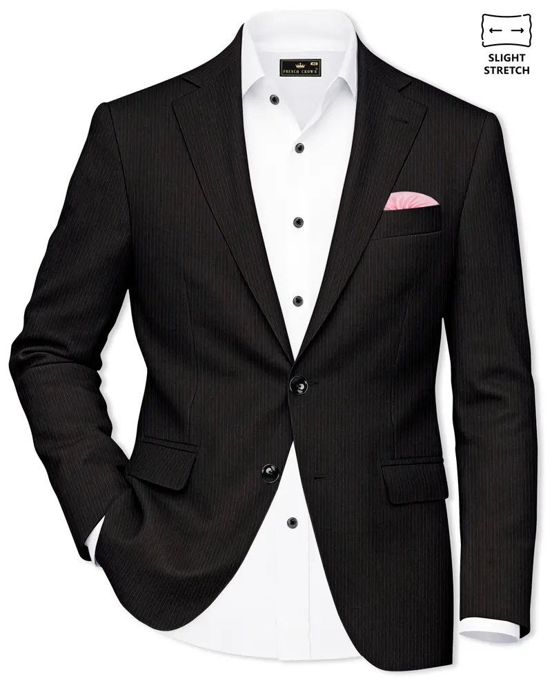 Imperio-Umber Brown Pencil Striped Wool Rich Slight Stretch Single Breasted Blazer 1