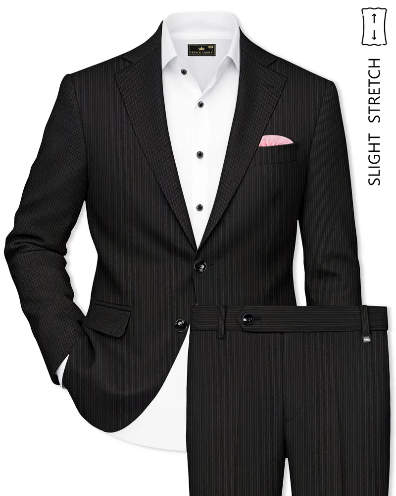 Imperio-Umber Brown Pencil Striped Wool Rich Slight Stretch Single Breasted Suit 1