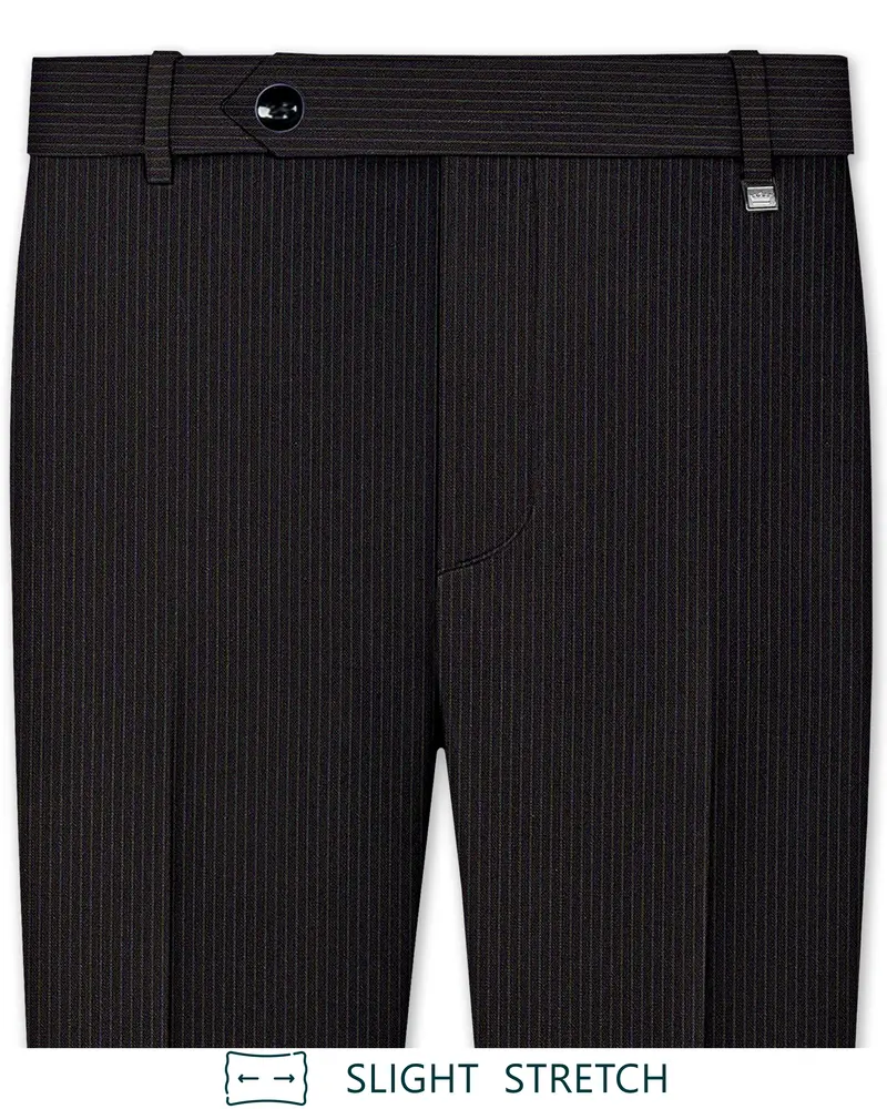 Imperio-Umber Brown Pencil Striped Wool Rich Slight Stretch Waistband Pant 1