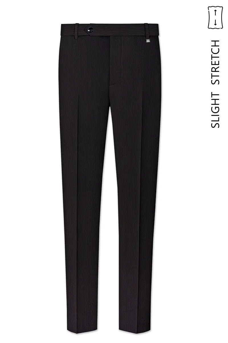 Imperio-Umber Brown Pencil Striped Wool Rich Slight Stretch Waistband Pant 2