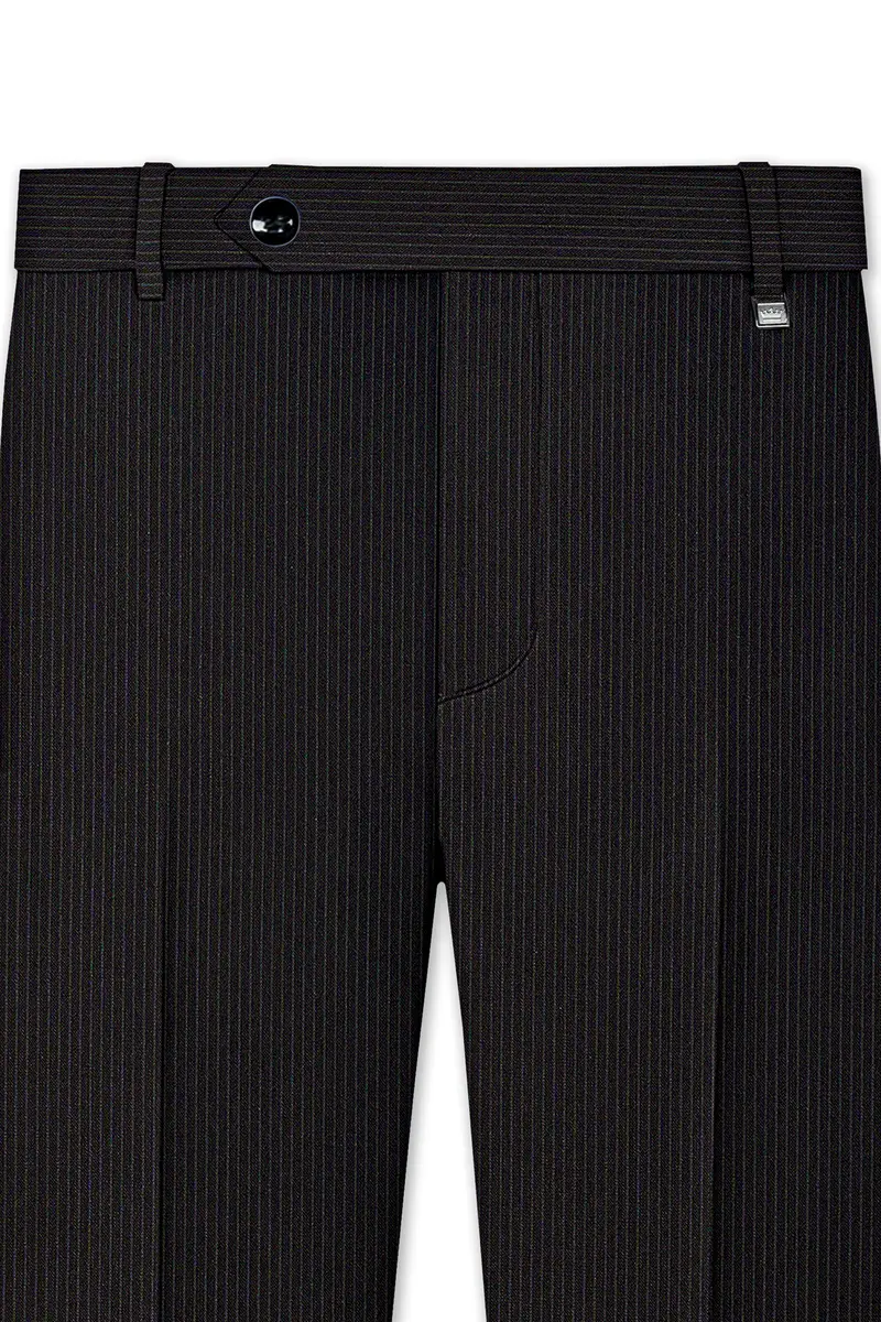 Imperio-Umber Brown Pencil Striped Wool Rich Slight Stretch Waistband Pant 4