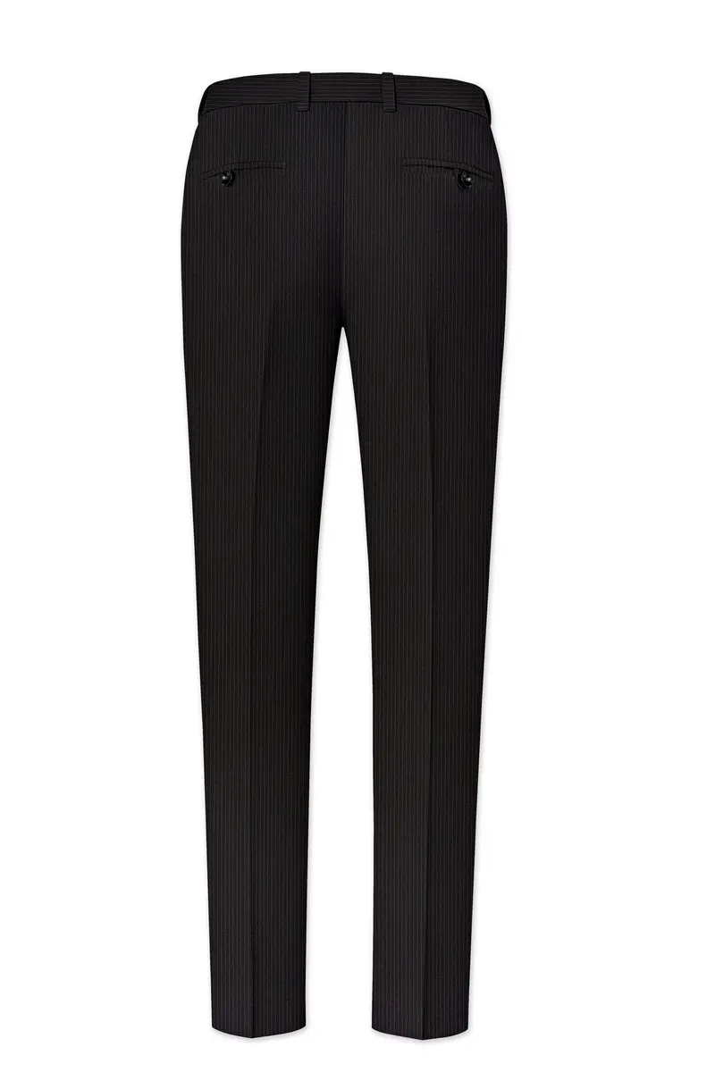 Imperio-Umber Brown Pencil Striped Wool Rich Slight Stretch Waistband Pant 5