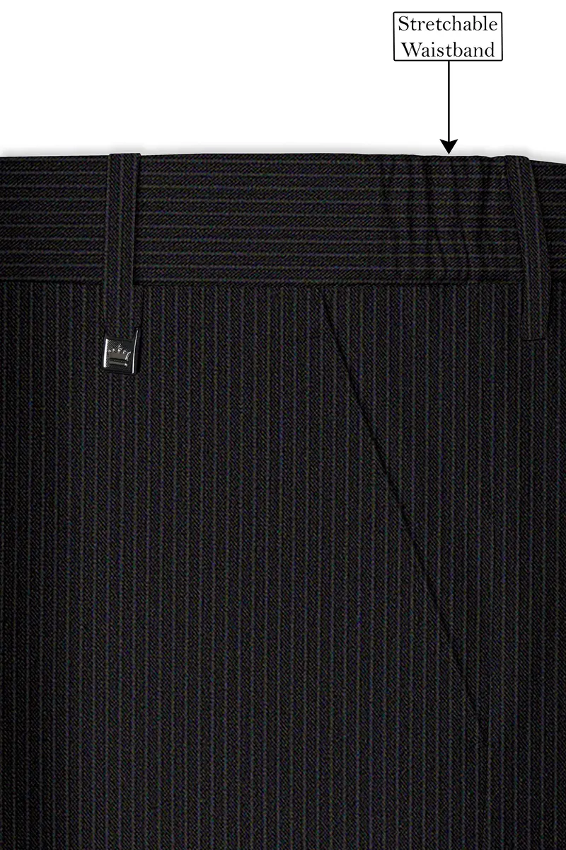 Imperio-Umber Brown Pencil Striped Wool Rich Slight Stretch Waistband Pant 7