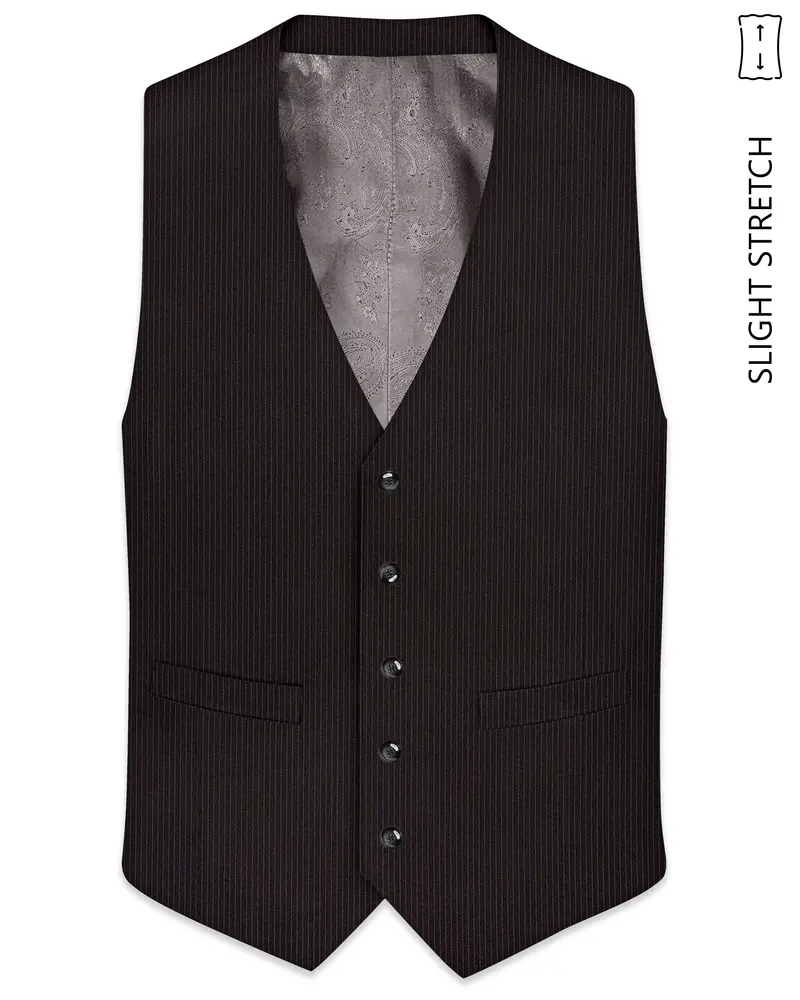 Imperio-Umber Brown Pencil Striped Wool Rich Slight Stretch Waistcoat 1