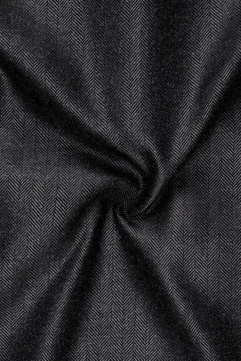 Imperion-Charcoal Gray Herringbone Textured Tweed Single Breasted Sports Blazer 3