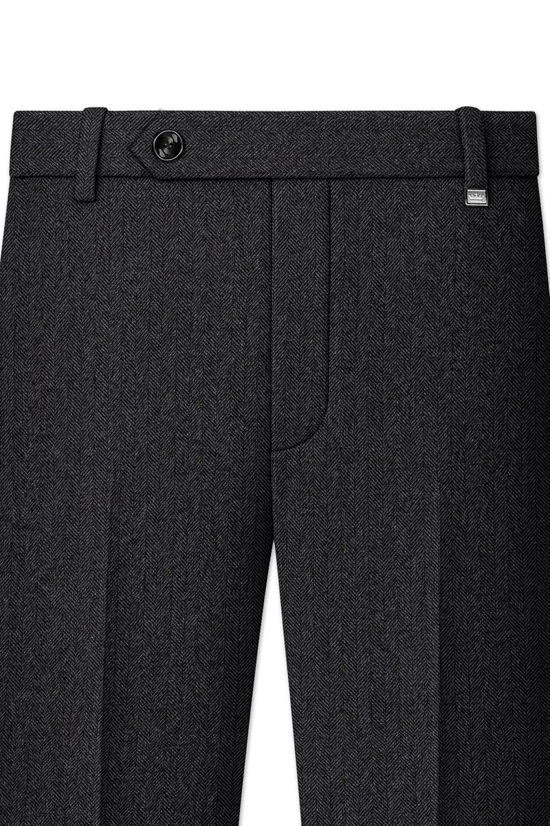 Imperion-Charcoal Gray Herringbone Textured Tweed Single Breasted Sports Suit 12