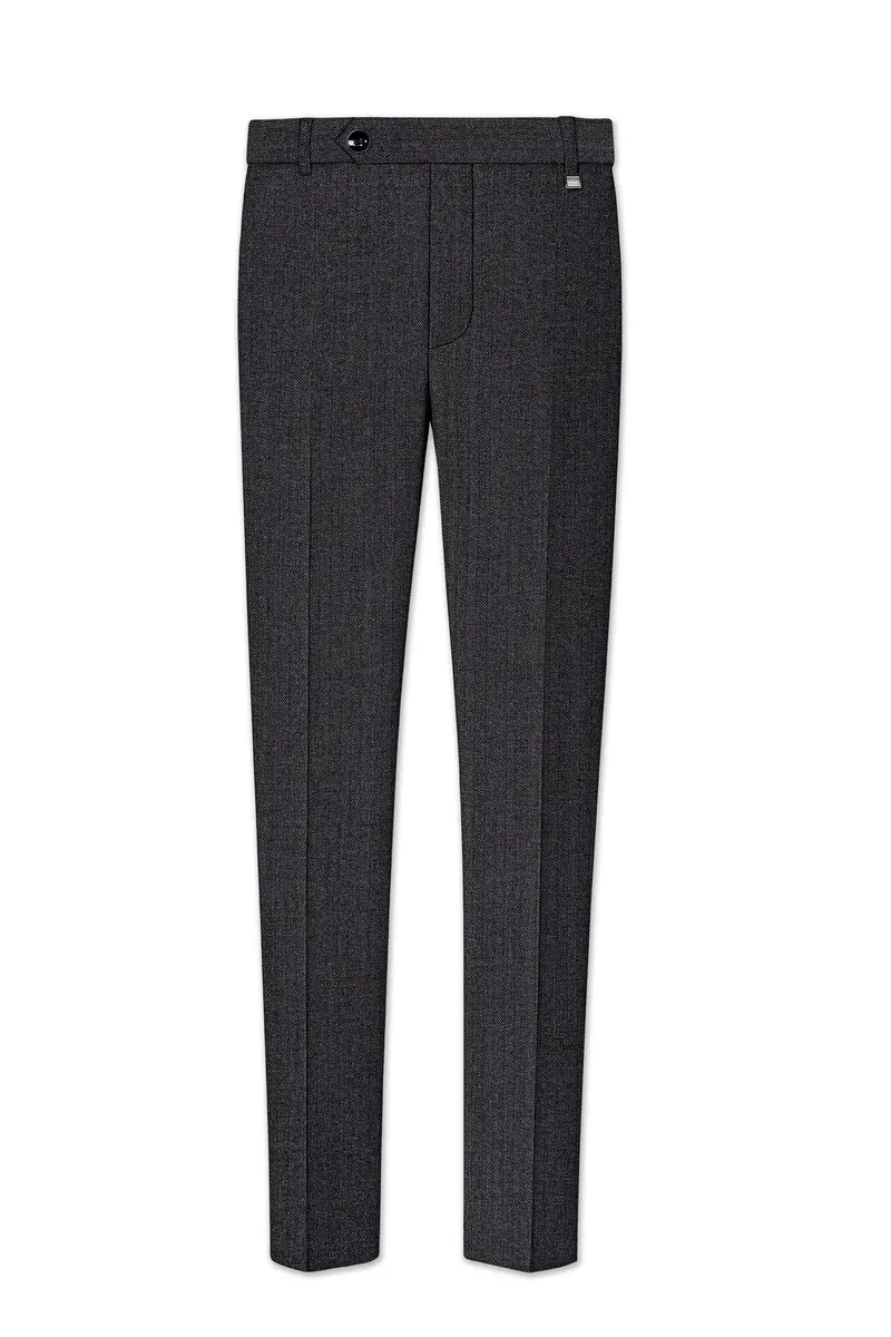 Imperion-Charcoal Gray Herringbone Textured Tweed Single Breasted Sports Suit 13