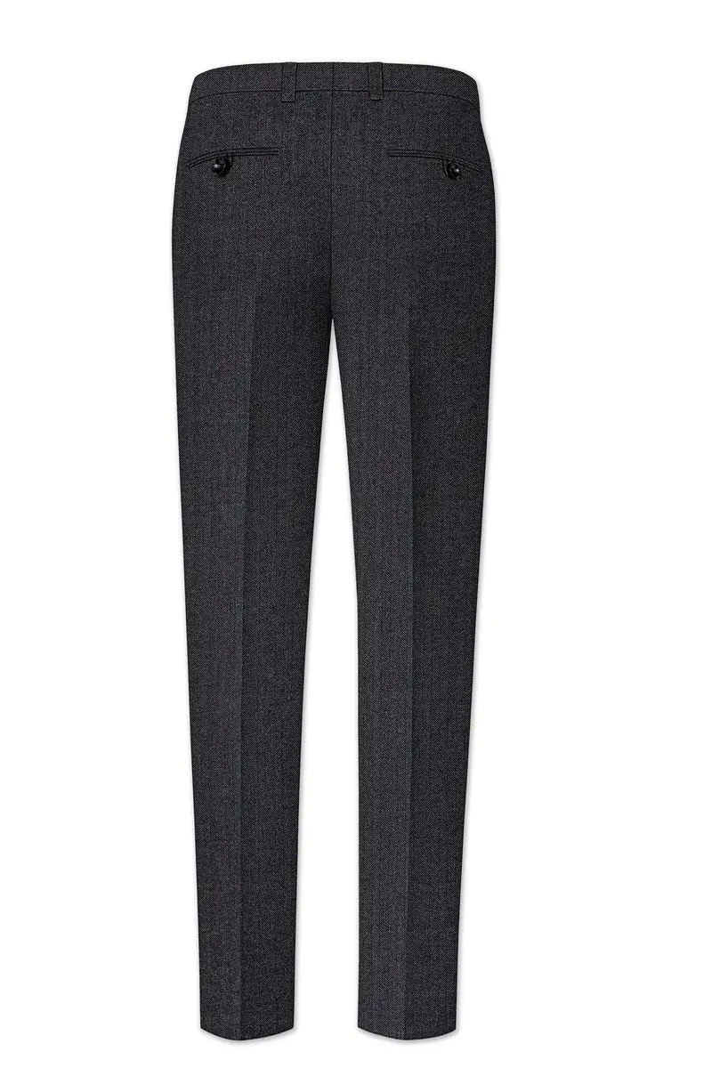 Imperion-Charcoal Gray Herringbone Textured Tweed Single Breasted Sports Suit 14