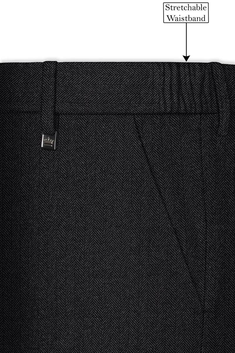 Imperion-Charcoal Gray Herringbone Textured Tweed Single Breasted Sports Suit 15