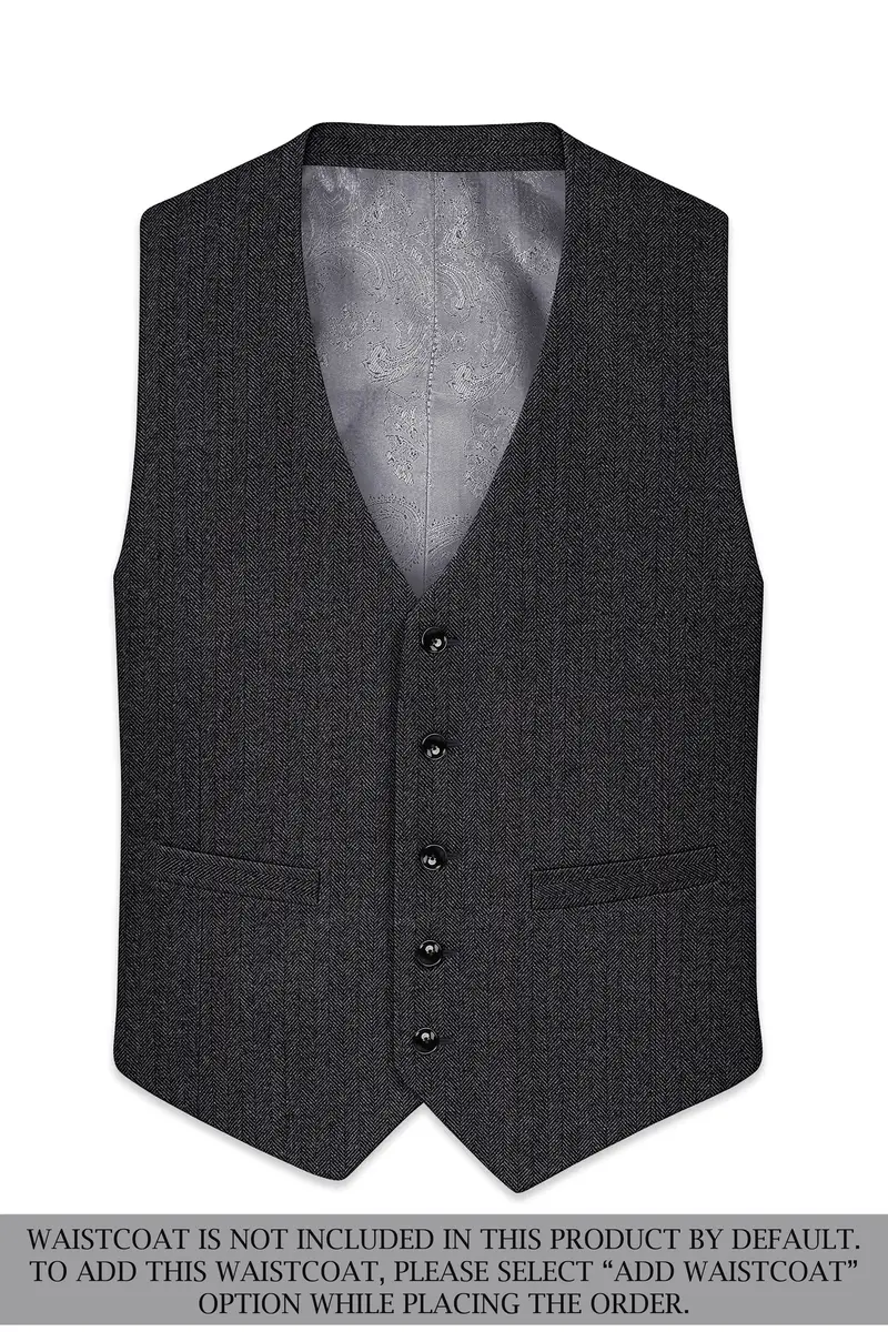Imperion-Charcoal Gray Herringbone Textured Tweed Single Breasted Sports Suit 16