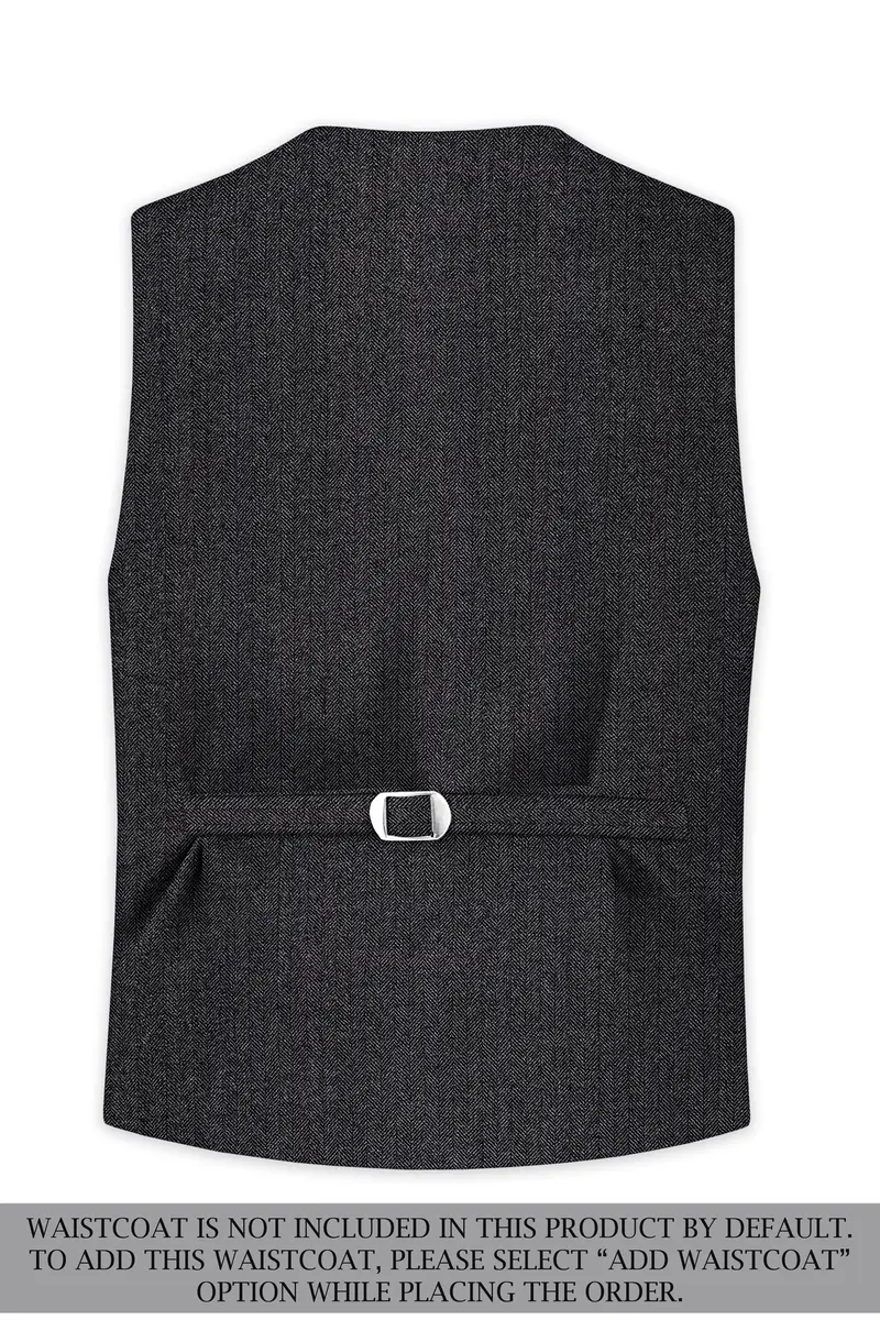 Imperion-Charcoal Gray Herringbone Textured Tweed Single Breasted Sports Suit 17