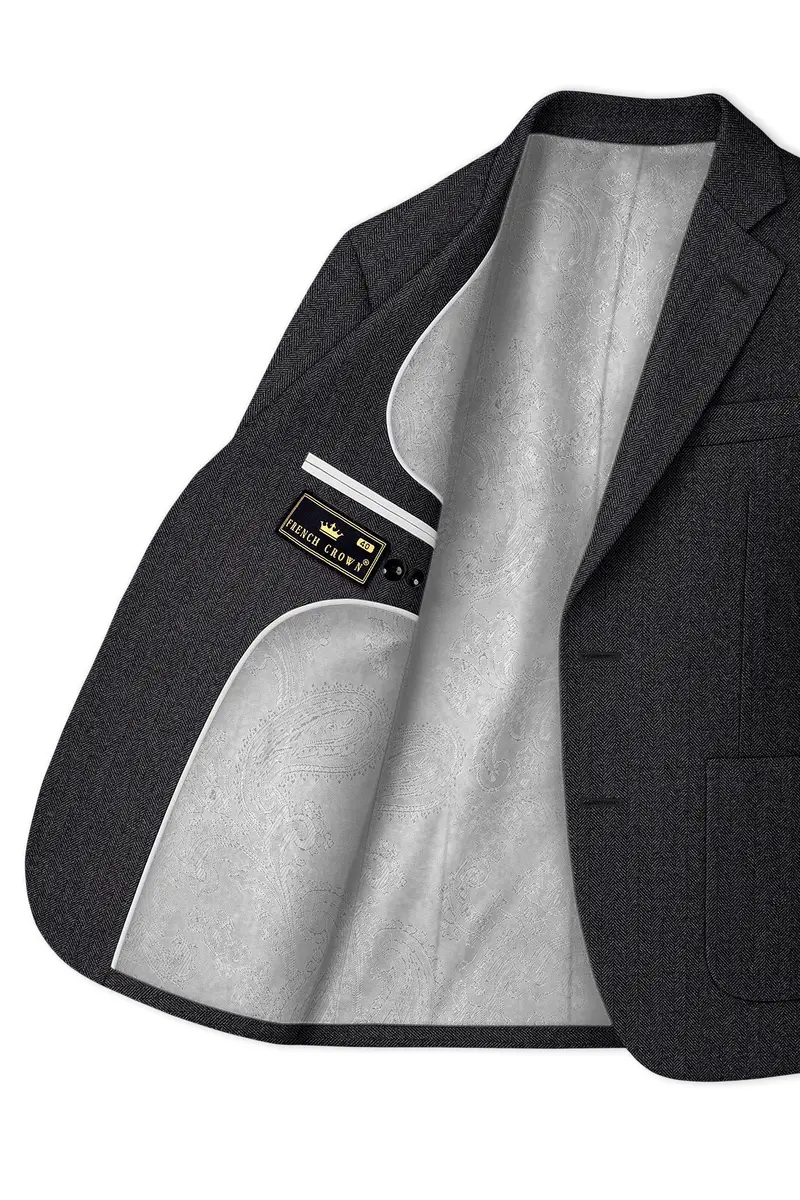 Imperion-Charcoal Gray Herringbone Textured Tweed Single Breasted Sports Suit 6