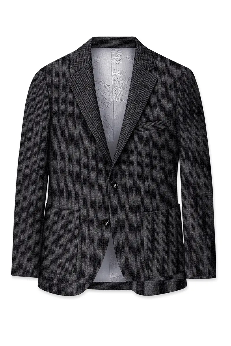 Imperion-Charcoal Gray Herringbone Textured Tweed Single Breasted Sports Suit 8