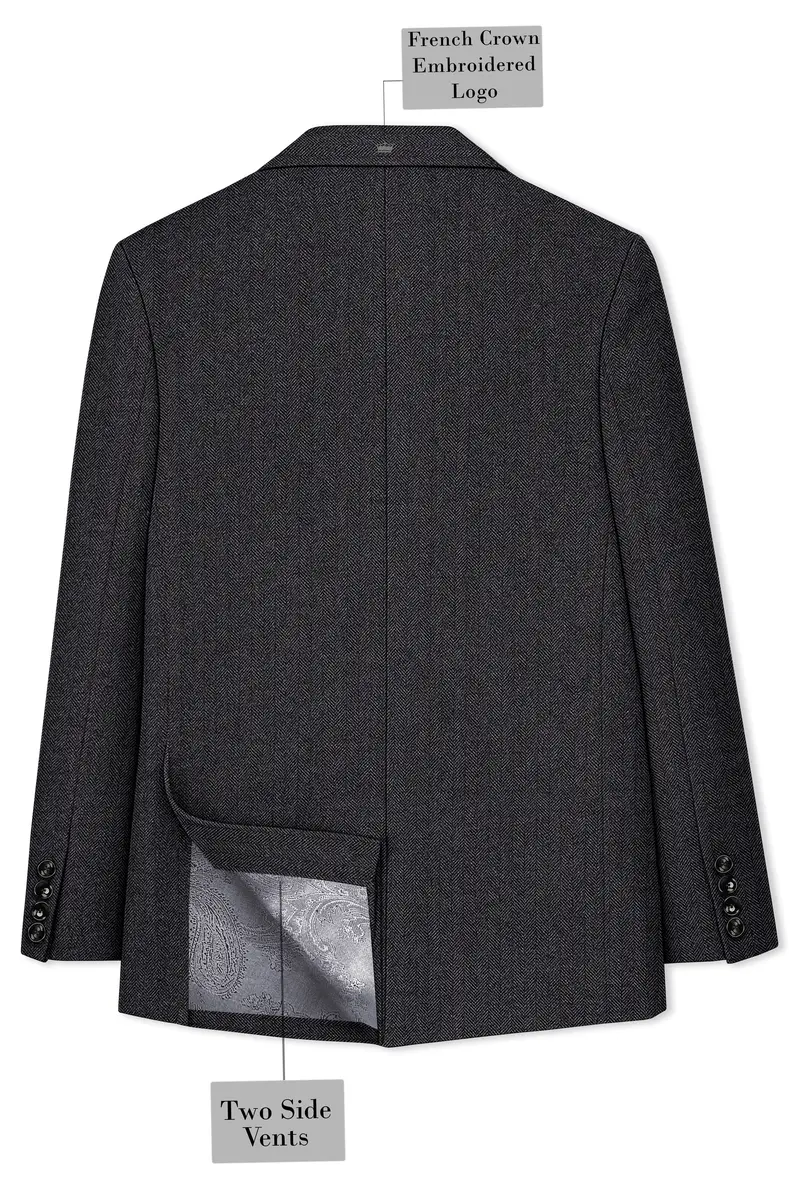Imperion-Charcoal Gray Herringbone Textured Tweed Single Breasted Sports Suit 9