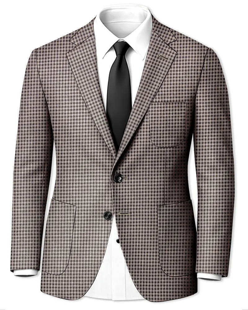Imperium-Emperor Brown And Swiss Cream Gingham Plaid Tweed Single Breasted Sports Blazer 1