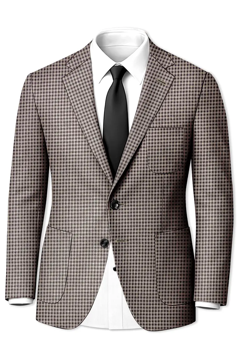 Imperium-Emperor Brown And Swiss Cream Gingham Plaid Tweed Single Breasted Sports Blazer 2