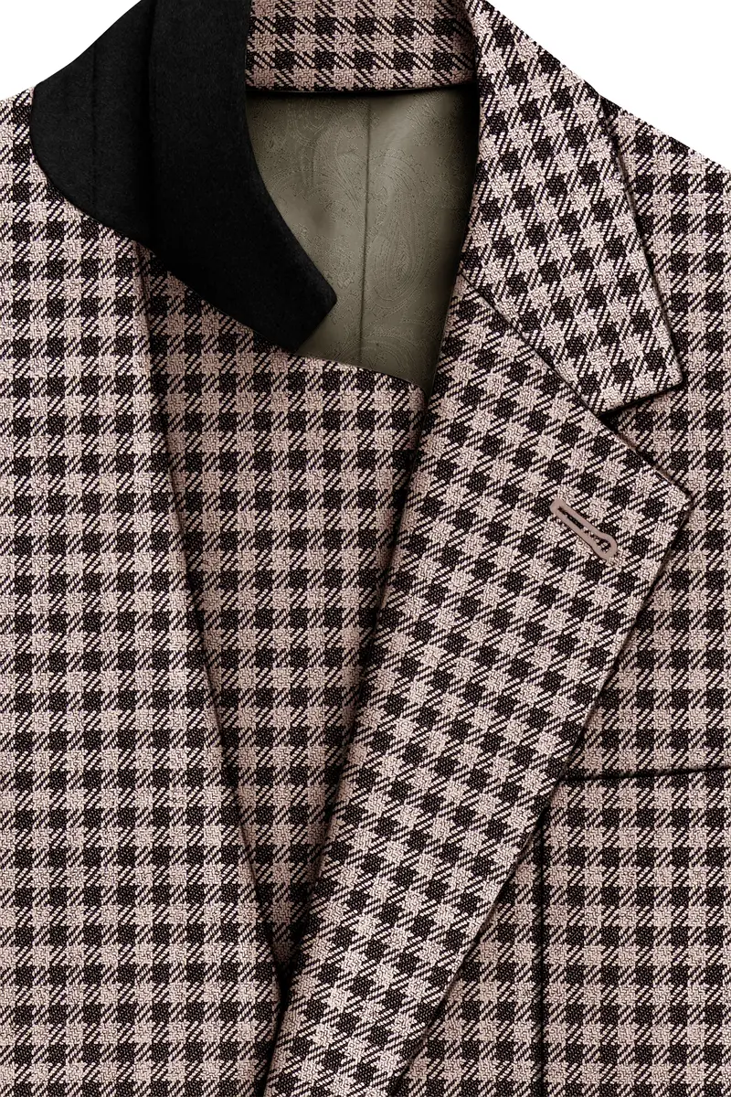 Imperium-Emperor Brown And Swiss Cream Gingham Plaid Tweed Single Breasted Sports Blazer 4
