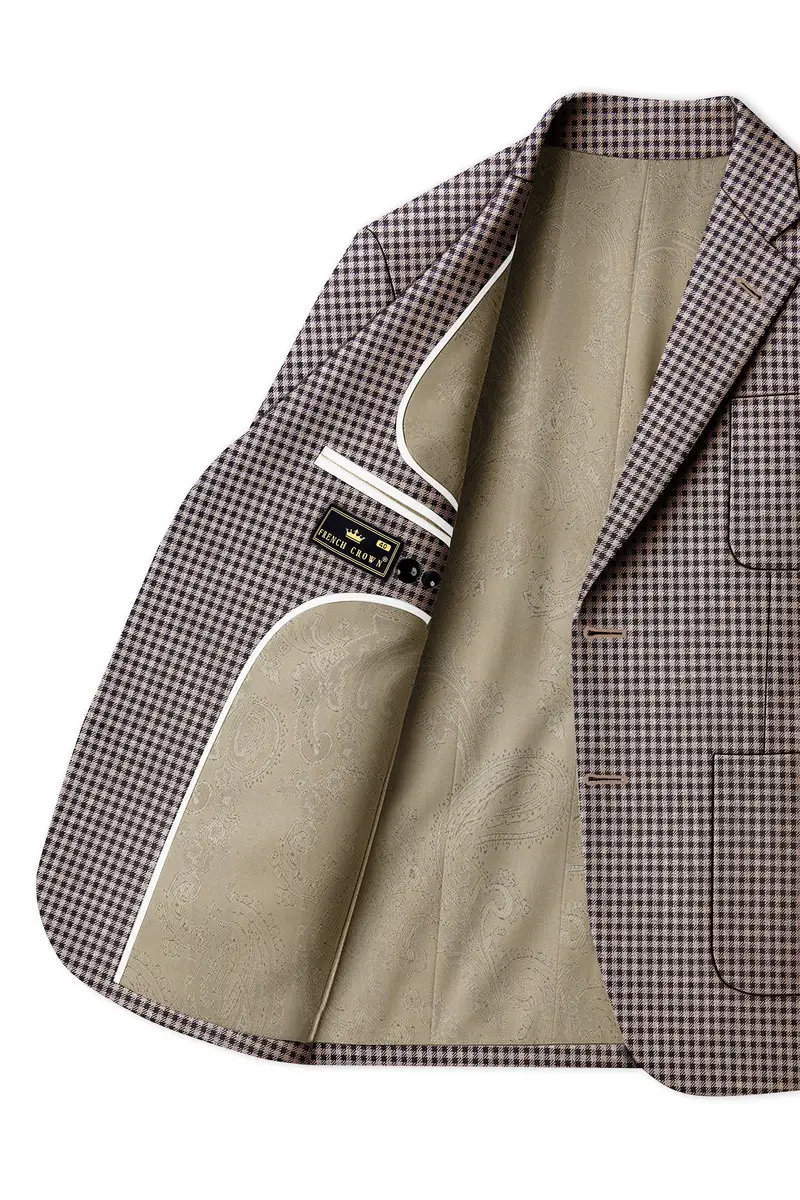 Imperium-Emperor Brown And Swiss Cream Gingham Plaid Tweed Single Breasted Sports Blazer 5