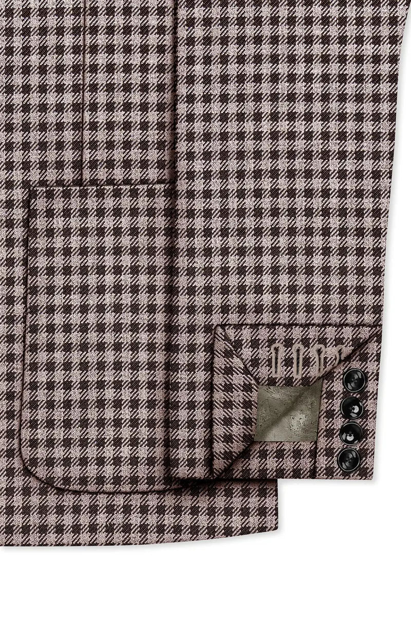 Imperium-Emperor Brown And Swiss Cream Gingham Plaid Tweed Single Breasted Sports Blazer 6