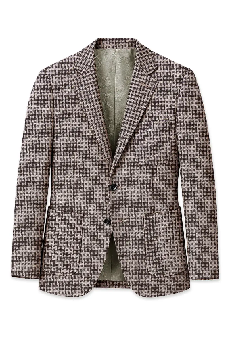 Imperium-Emperor Brown And Swiss Cream Gingham Plaid Tweed Single Breasted Sports Blazer 7