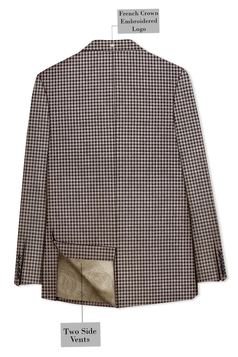 Imperium-Emperor Brown And Swiss Cream Gingham Plaid Tweed Single Breasted Sports Blazer 8