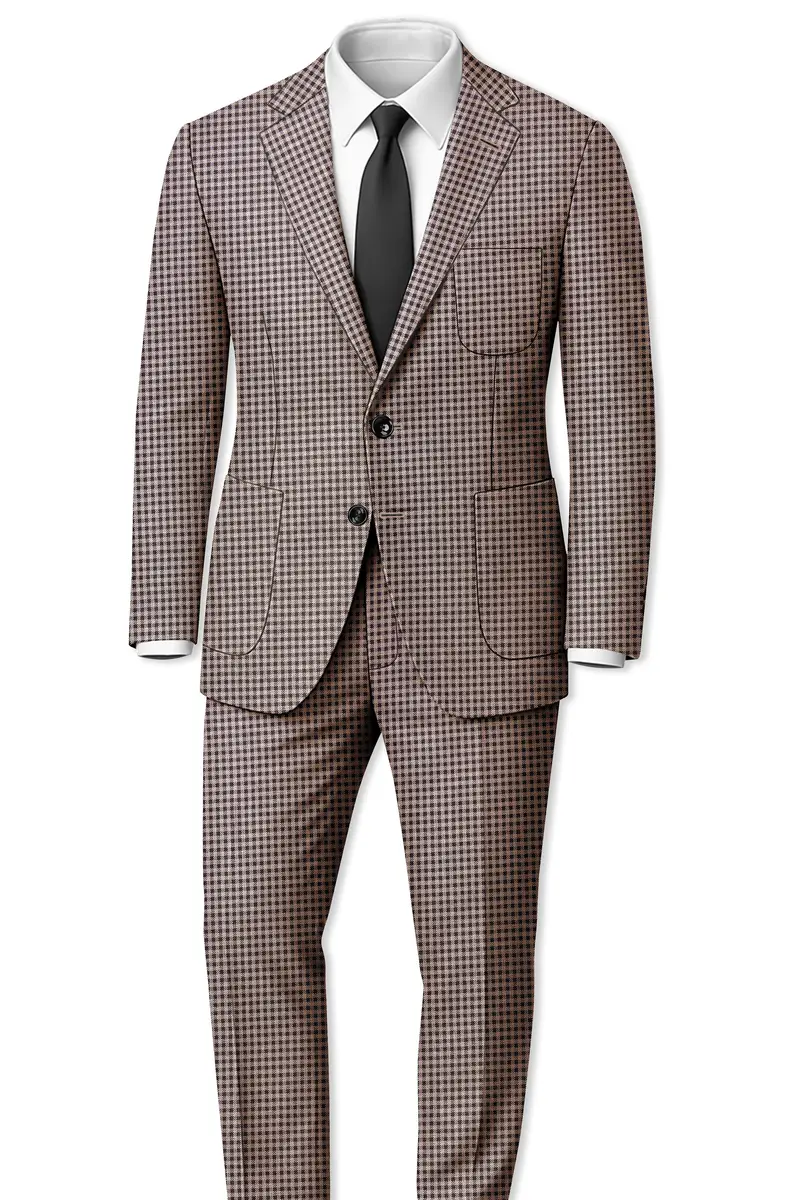 Imperium-Emperor Brown And Swiss Cream Gingham Plaid Tweed Single Breasted Sports Blazer 9