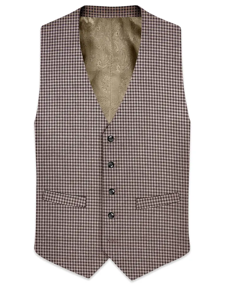 Imperium-Emperor Brown And Swiss Cream Gingham Plaid Tweed Waistcoat 1