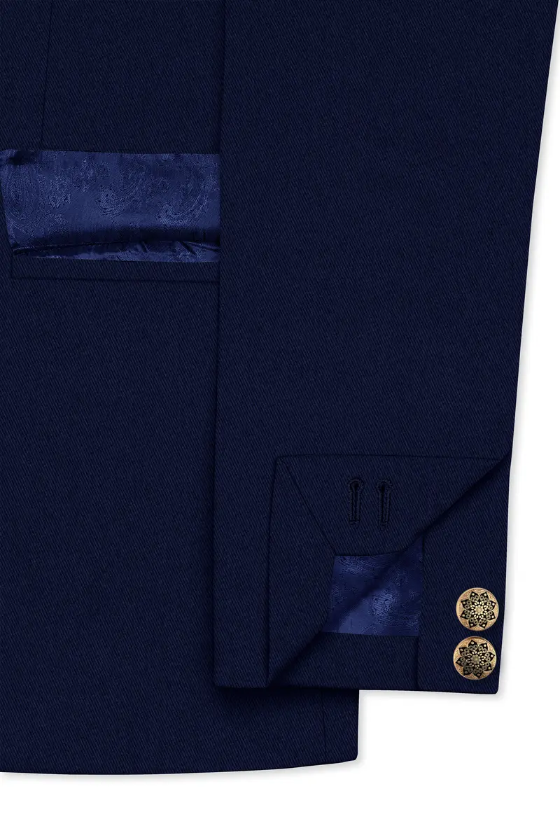 Indavor-Cinder Blue Wool Rich Cross Placket Bandhgala Blazer 4
