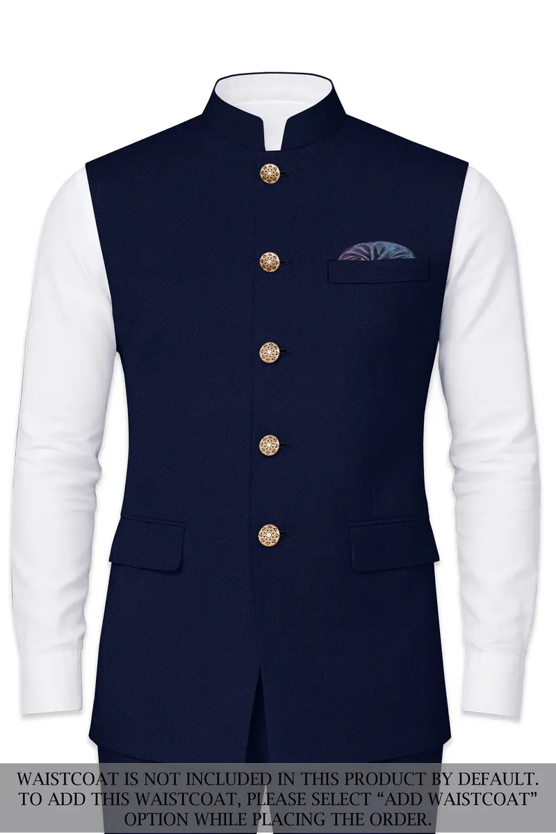 Indavor-Cinder Blue Wool Rich Cross Placket Bandhgala Suit 15
