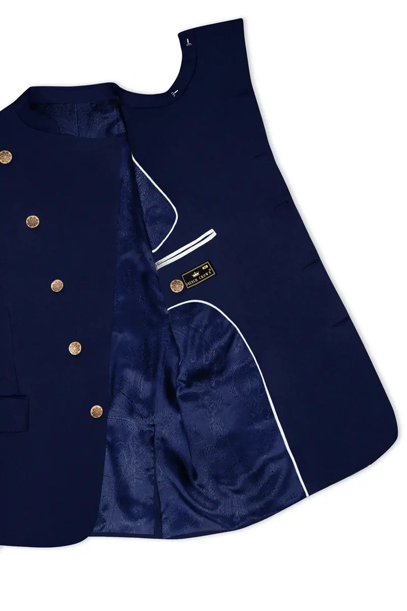 Indavor-Cinder Blue Wool Rich Cross Placket Bandhgala Suit 5