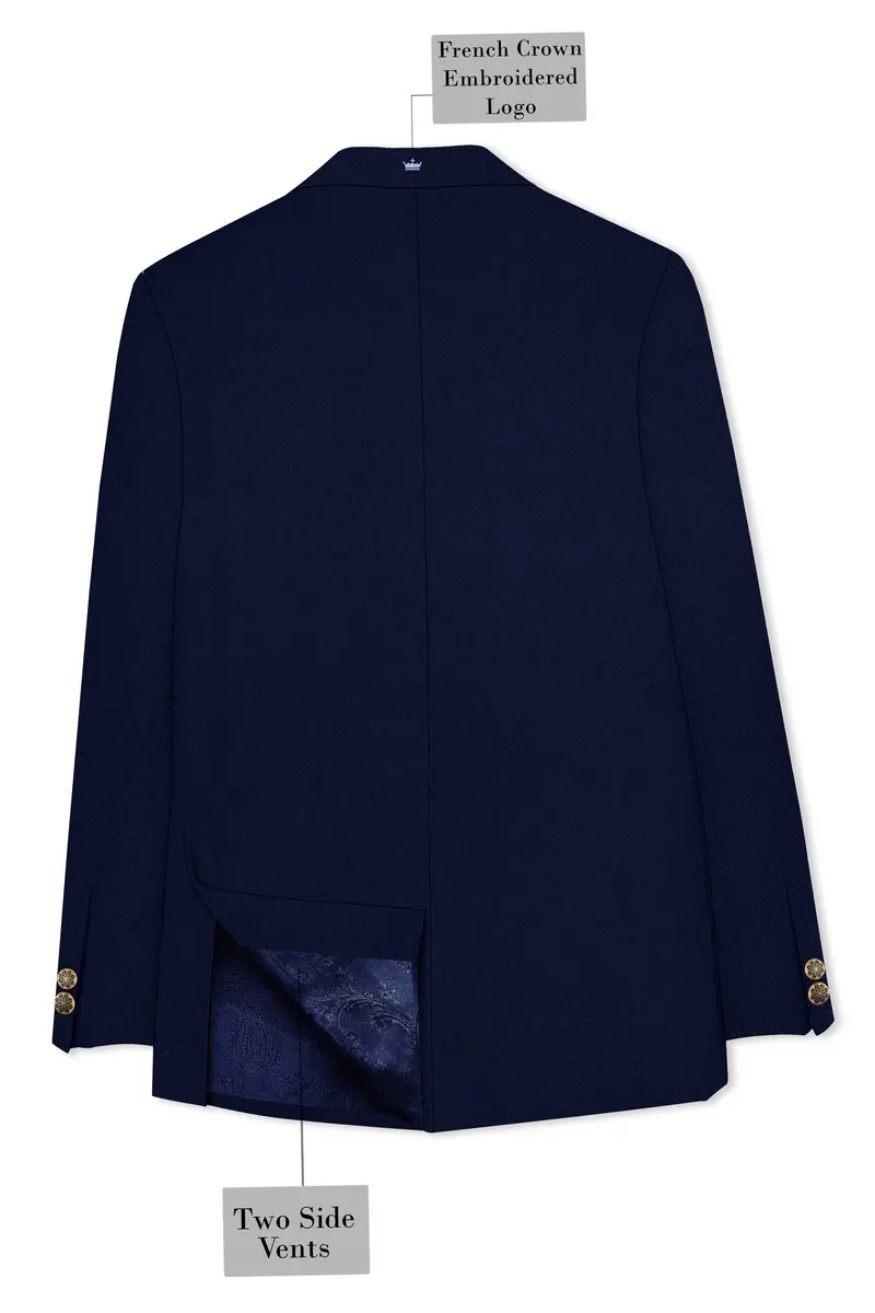 Indavor-Cinder Blue Wool Rich Cross Placket Bandhgala Suit 8