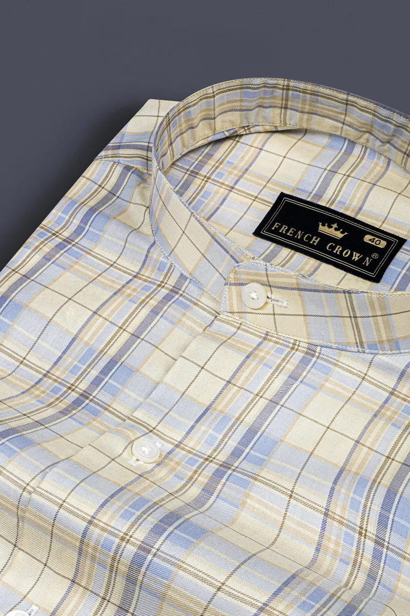 Indian Khaki With Gull Gray And Shadow Brown Plaid Twill Premium Cotton Shirt 1