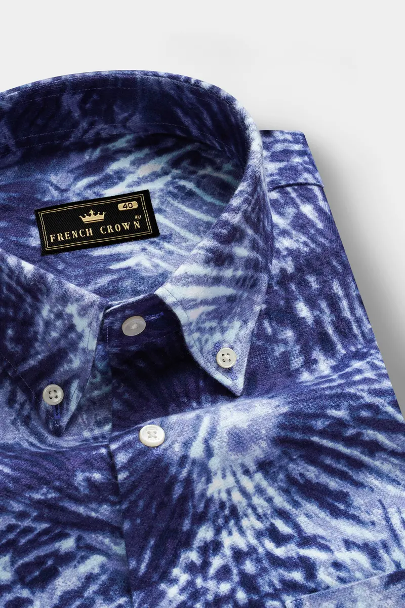 Indigo Blue And Bright White Dry Printed Flannel Cotton Shirt 1