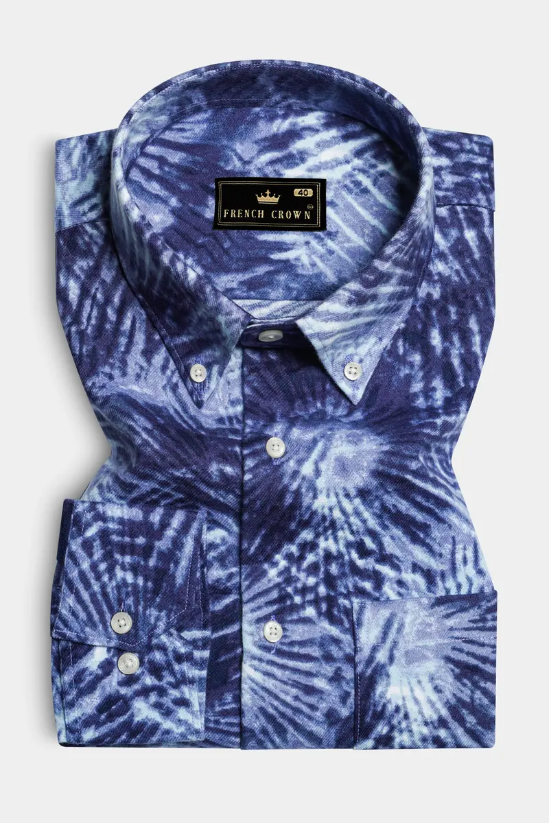 Indigo Blue And Bright White Dry Printed Flannel Cotton Shirt 3