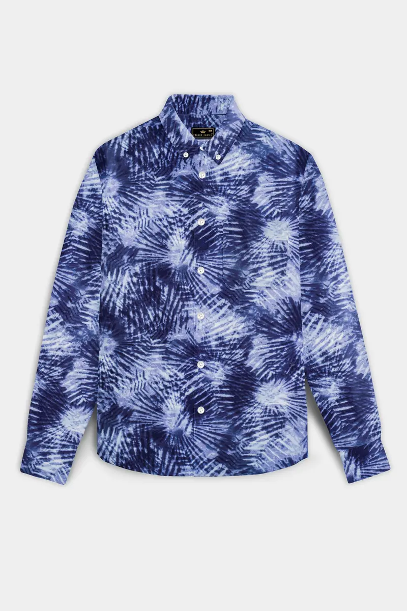 Indigo Blue And Bright White Dry Printed Flannel Cotton Shirt 4