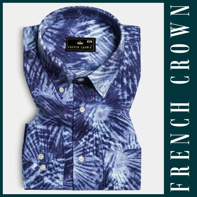 Indigo Blue And Bright White Dry Printed Flannel Cotton Shirt 6