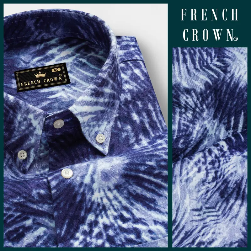 Indigo Blue And Bright White Dry Printed Flannel Cotton Shirt 9