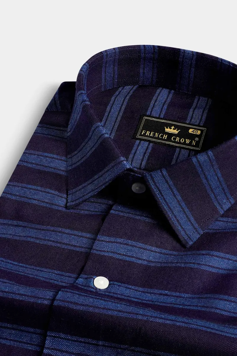 Indigo Blue And Lapis Blue Striped Chambray Shirt 1