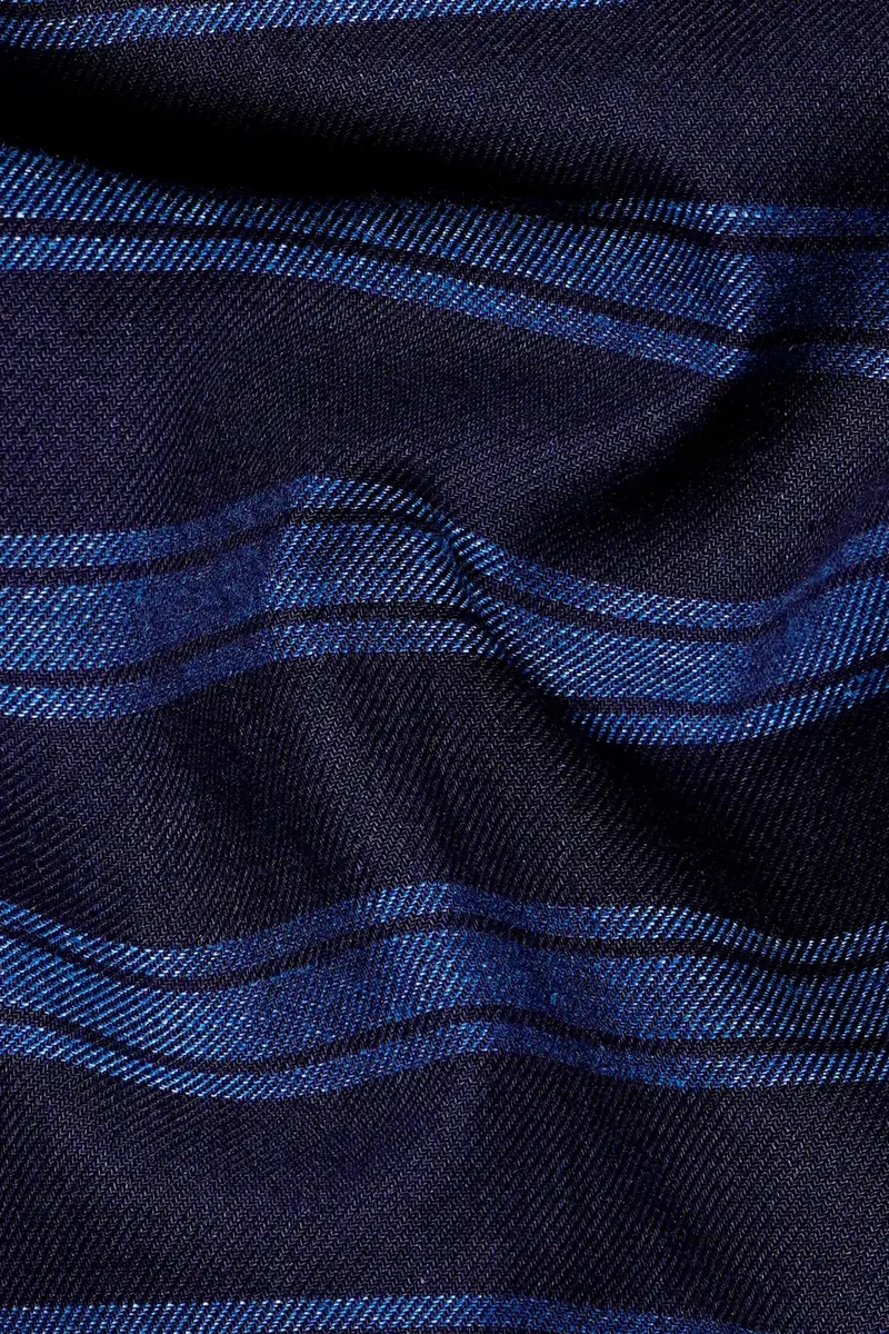Indigo Blue And Lapis Blue Striped Chambray Shirt 2